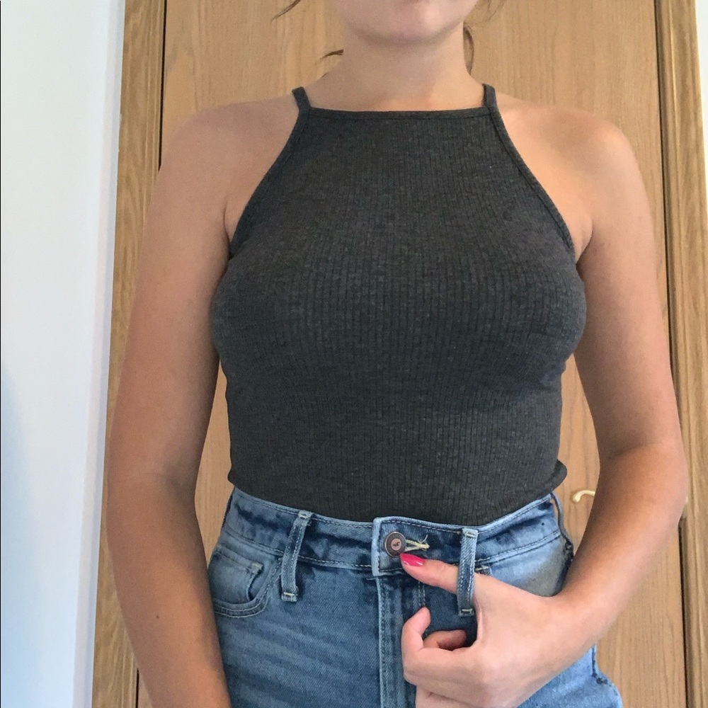 Grey ribbed bodysuit